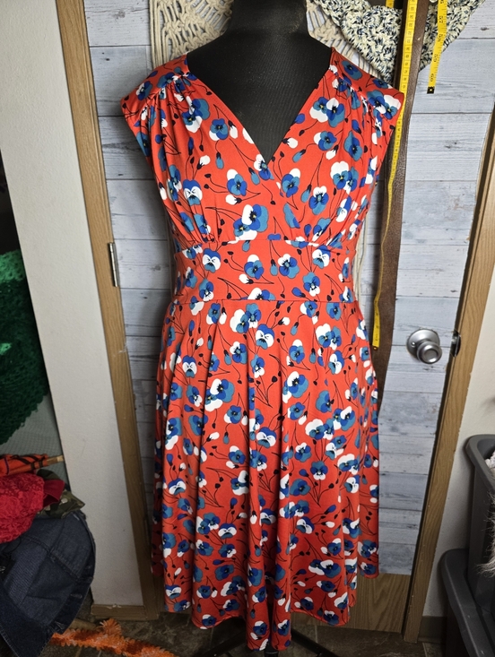 Vintage Dresses & Skirts - Karina Nora Dress Floral V-Neck Red Fit & Flare Modern Cottagecore Boho Chic